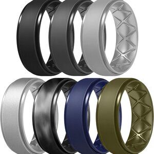Inner Arc Ergonomic Breathable Design, Silicone Rings Mens with Half Sizes, 7 Ri